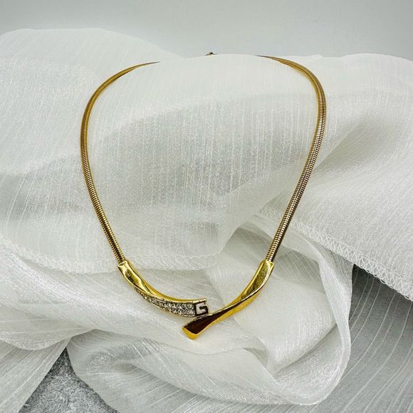 Vintage Givenchy Gold Rhinestone Crystal Necklace